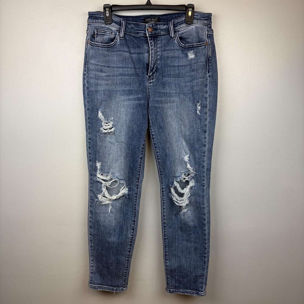 Judy Blue Jeans Womens 11/30 Distressed Boyfriend Fit‎ Mid Rise Stretch Denim
